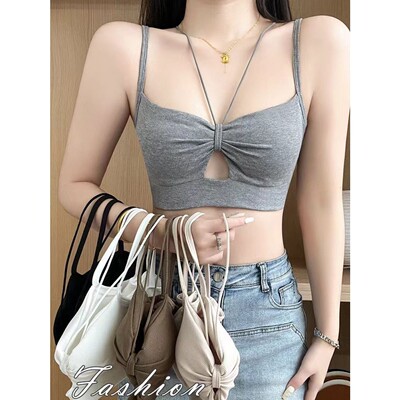 性感镂空挂脖带胸垫一体式吊带