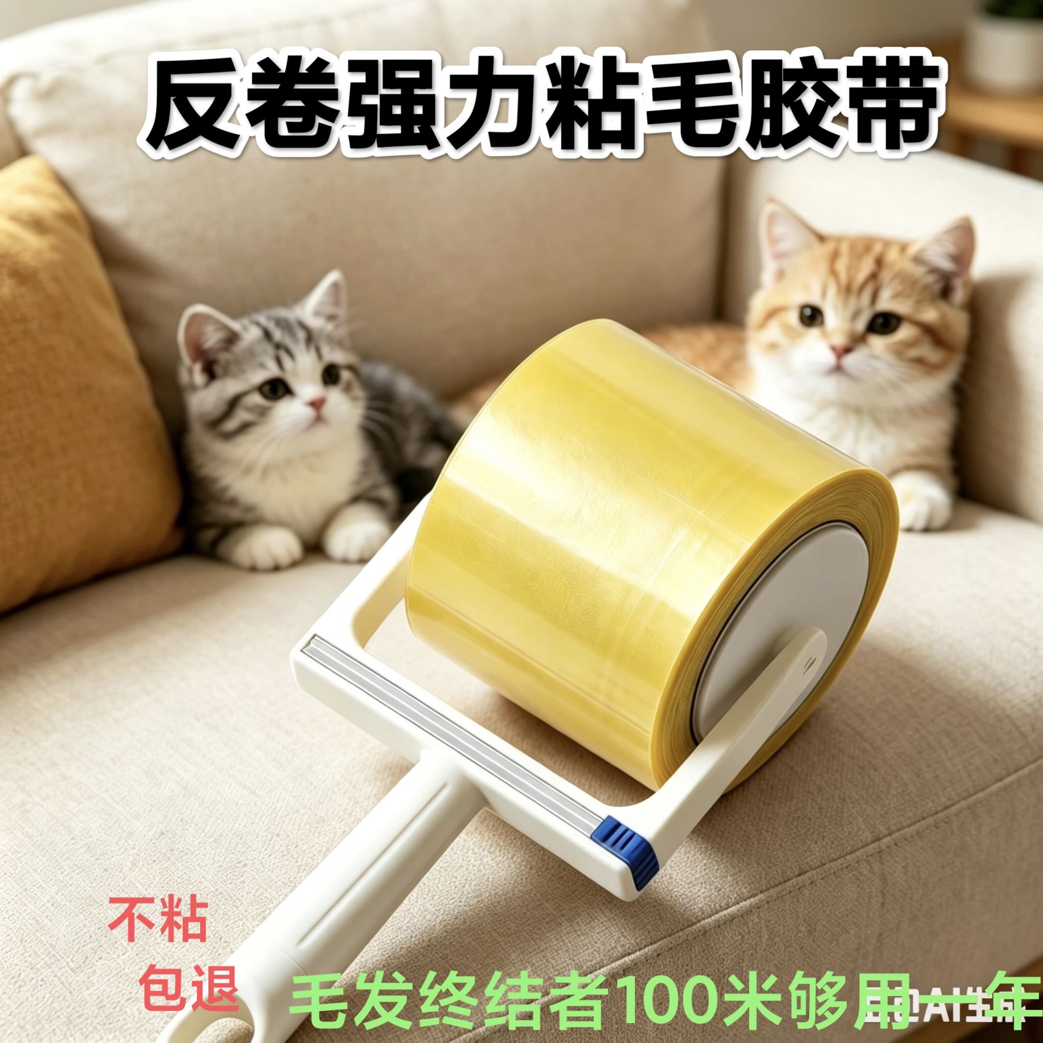 强力反粘毛胶带粘毛滚宠物猫狗除毛器家用滚筒式除尘清洁除毛器