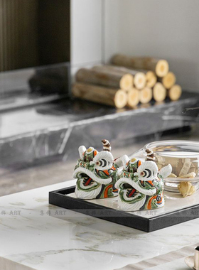 电视柜桌面软装饰品醒狮子头摆件