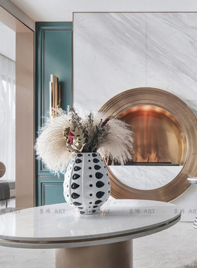 集饰后现代轻奢黑白点陶瓷花瓶摆件创意花器样板间售楼处装饰品