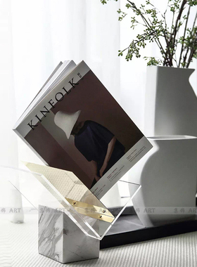 现代简约大理石亚克力书报夹摆件