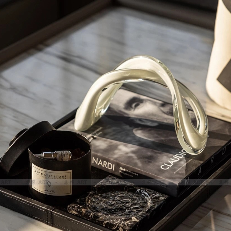 轻奢风黑白玻璃叉形家居客厅摆件