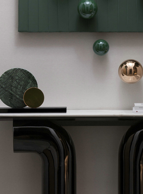 现代简约大理石黑金屏风摆件轻奢新中式软装饰品样板房售楼处酒店