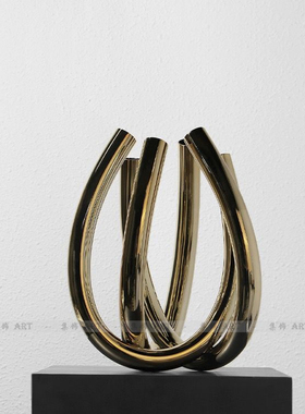 简约现代黑钛金创意装饰品几何摆件 样板房客厅书房桌面金属花器