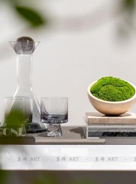 大理石洞石花器仿真绿植盆景样板房售楼处洽谈桌软装花艺软装摆件