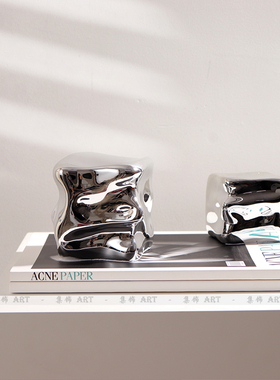 简约现代褶皱银色摆件茶几