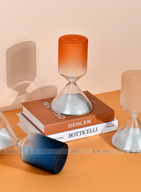 简约黄色橙色蓝色拼接几何多色玻璃创意书房样板房装饰沙漏摆件