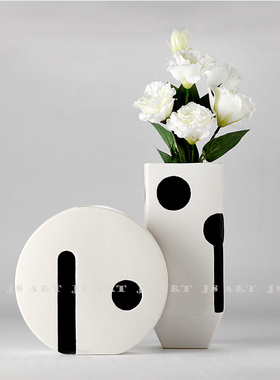 手工黑白轻奢风样板房陶瓷花瓶