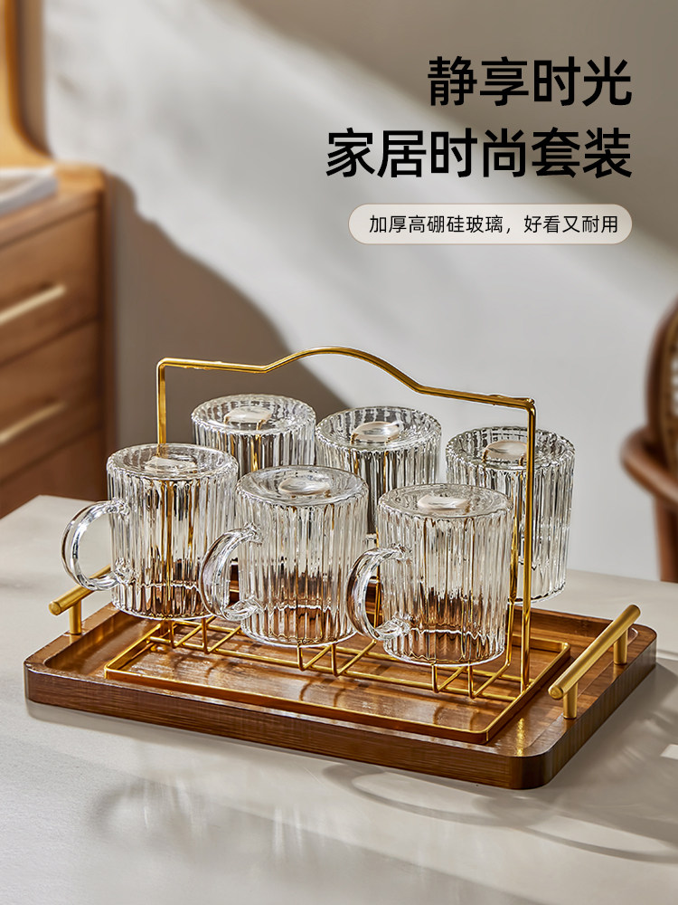 高硼硅玻璃杯耐高温轻奢高级感家用水杯套装泡茶杯大容量喝水杯子