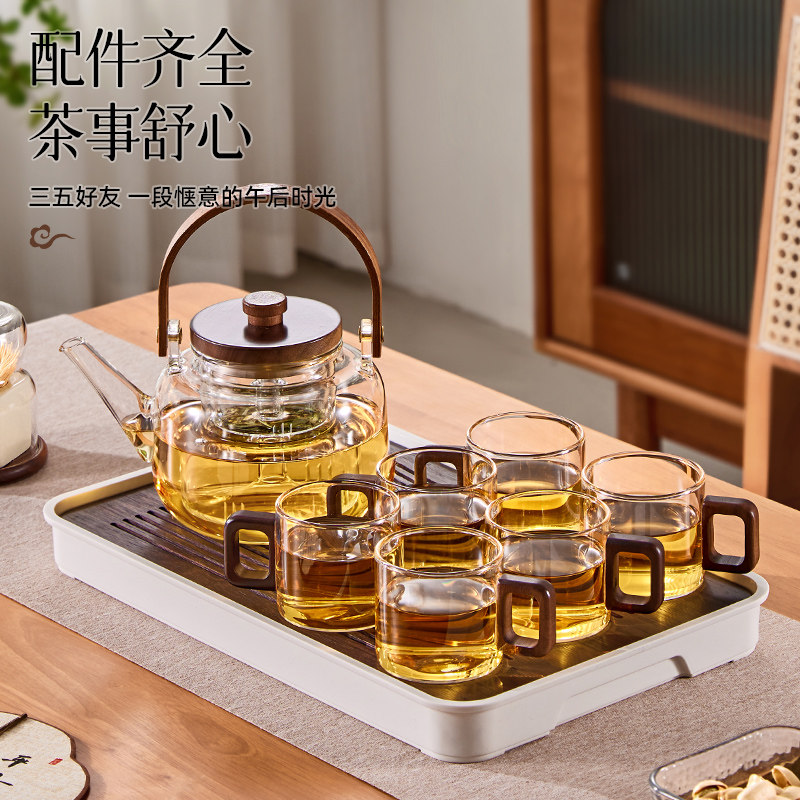 玻璃泡茶杯套装复古家用带把手花茶杯办公室待客喝茶杯子高端茶具