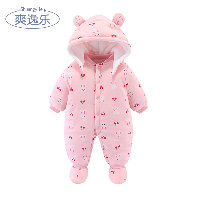 婴儿连体衣冬季加厚女新生儿纯棉棉服冬装宝宝秋冬外出抱衣服包脚