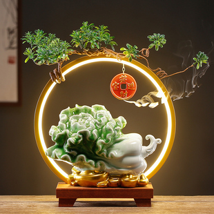 仿玉白菜摆件百财来福陶瓷工艺品客厅办公室酒柜装 饰开业乔迁送礼