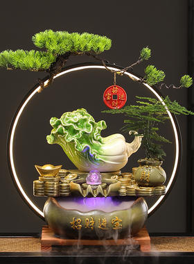 开业送礼陶瓷白菜摆财百财来福招财猫自动招手流水摆件循环水装饰