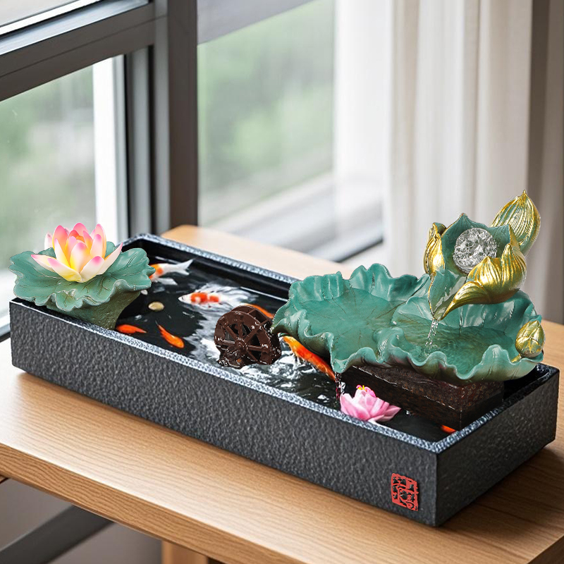 浮印循环流水桌面水景鱼缸摆件
