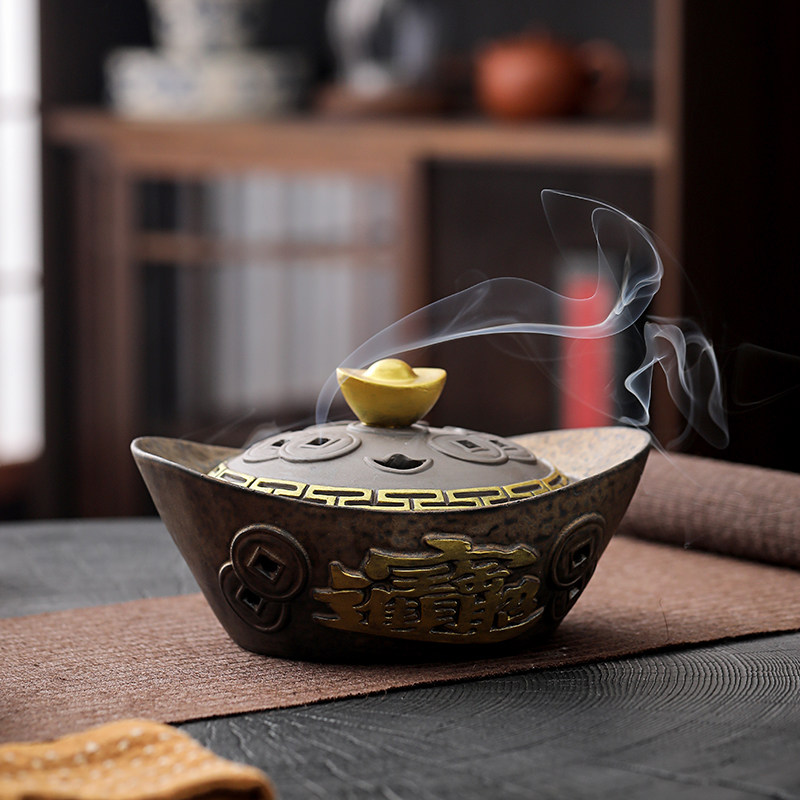 招财进宝元宝陶瓷香炉家用室内檀香盘香熏香炉沉香香道香器焚香炉,家居饰品,香薰炉,淘宝优惠券,粉丝福利购,淘宝优惠卷