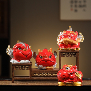 聚财四宝摆件陶瓷动物装饰金蟾龙鲤貔貅朱雀瑞兽吉祥物开业送礼品