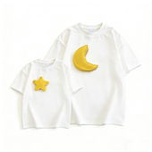 高端母女母子装 一家三口夏装 T恤短袖 立体发光星星月亮衣服亲子装