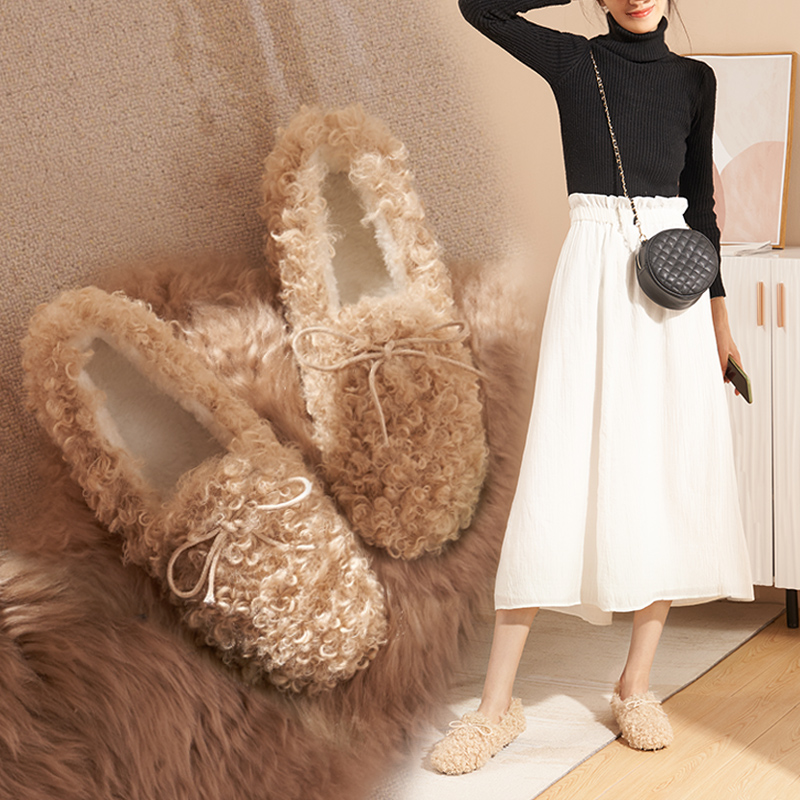 毛毛鞋女外穿厚底加绒豆豆鞋