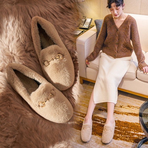 2023年秋冬爆款豆豆鞋加绒毛毛鞋