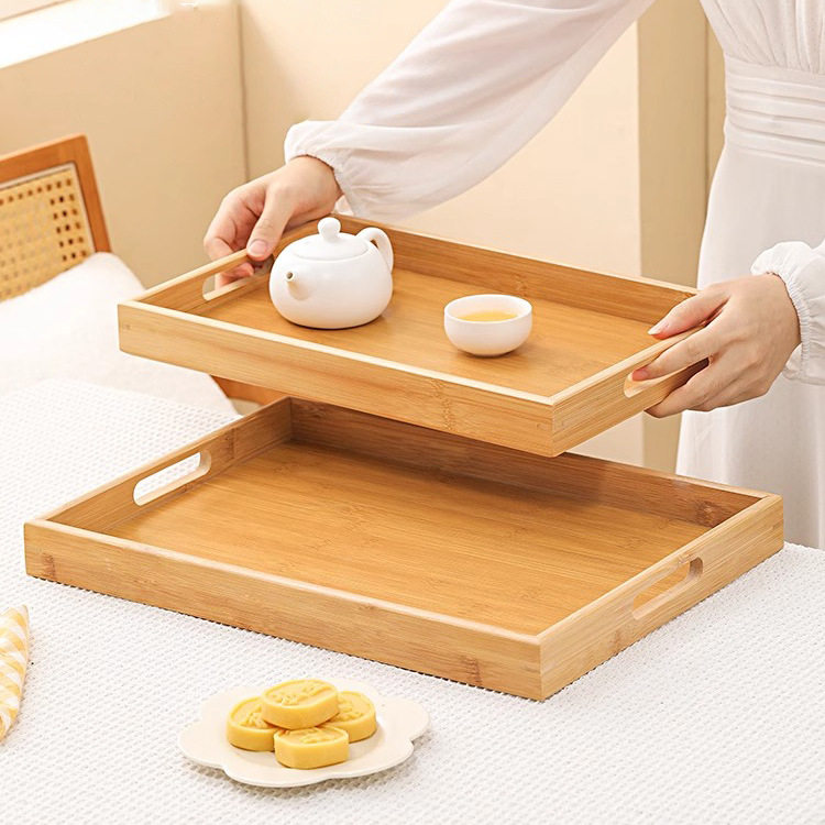 竹木托盘长方形茶盘家用水杯托盘实木月子端餐盘商用烧烤盘面包盘