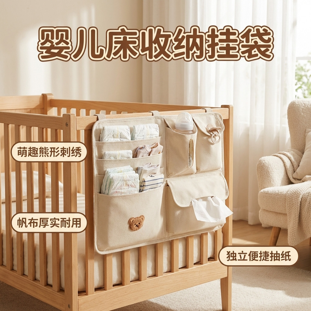 婴儿床挂袋尿不湿收纳袋