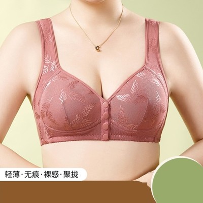 女士背心式内衣薄款无钢圈聚拢中老年人美背大码前开扣透气文胸罩