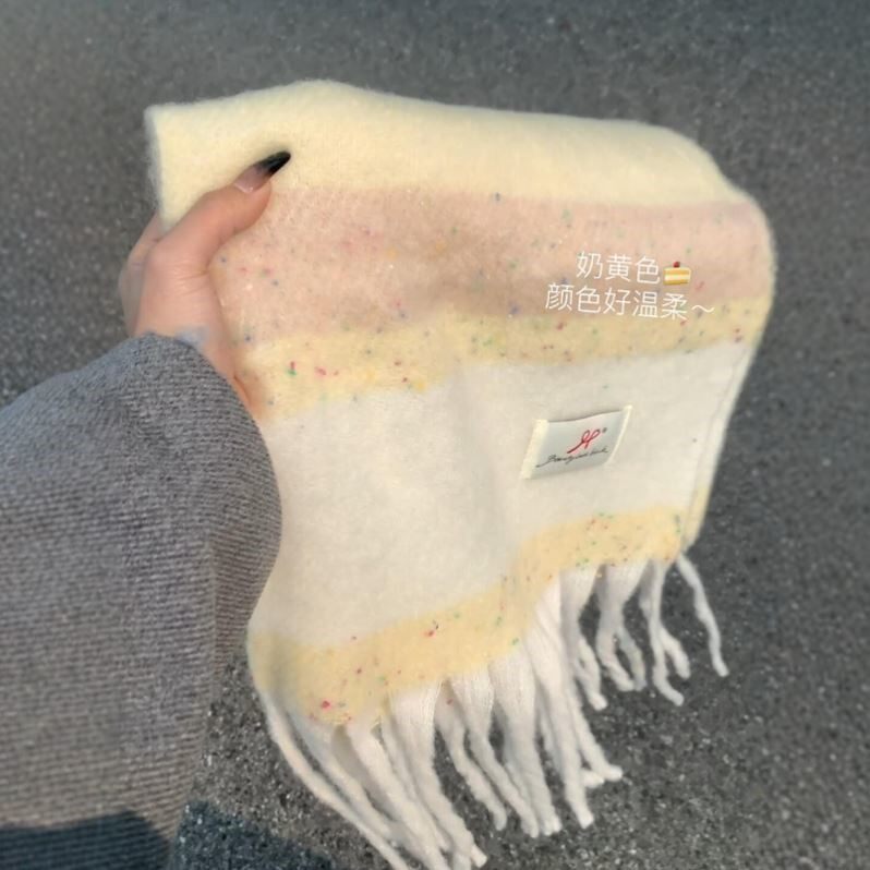 奶黄色围巾女冬季韩系氛围感保暖高级感围脖纯棉披肩百搭2025新款