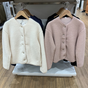 U品女装仿羊羔绒摇粒绒宽松圆领开衫长袖外套23秋冬新款461660
