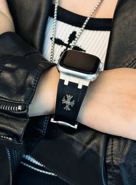 适用于applewatch ultra运动硅胶表带苹果手表6789代45mm金属腕带