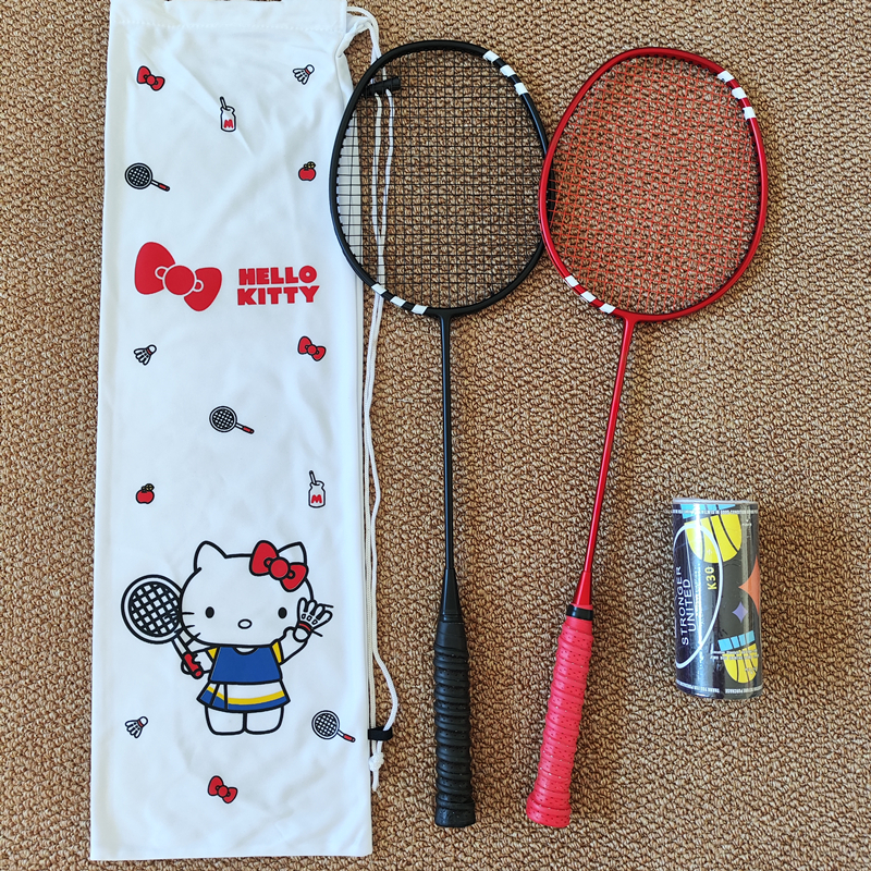 碳纤维HelloKitty羽毛球拍套装4u高颜值双拍情侣初学者训练拍超轻