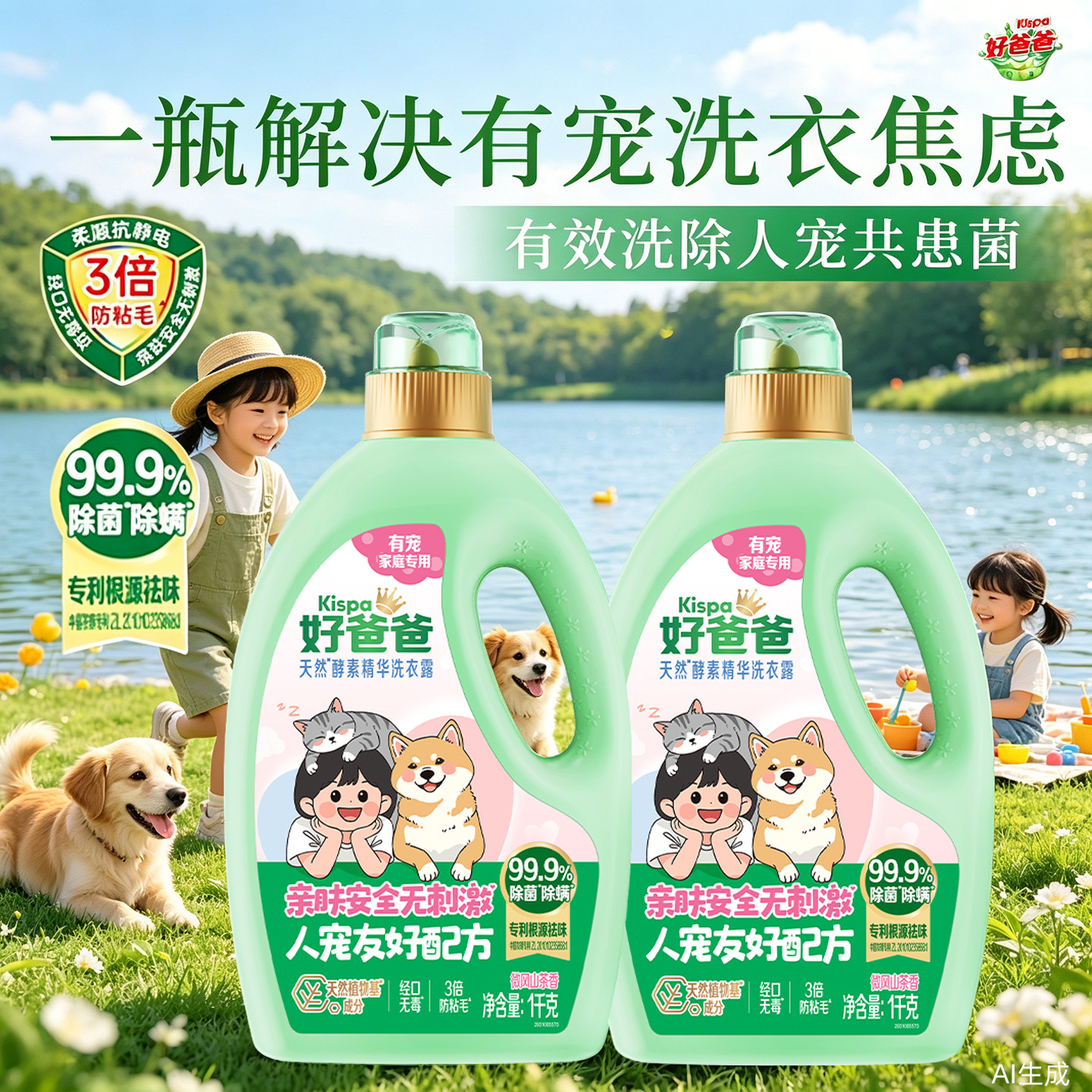 立白好爸爸友宠洗衣液宠物家庭专用除菌除螨清洁剂去味猫狗防粘毛