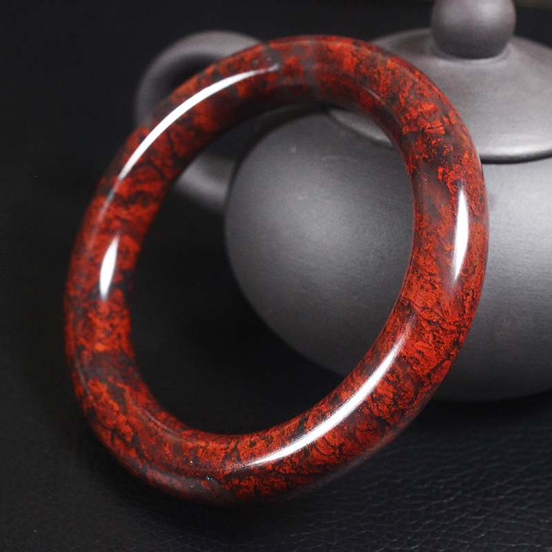 正品桂林鸡血玉大红袍手镯圆条鸡血石纯天然玉石A货带证书58