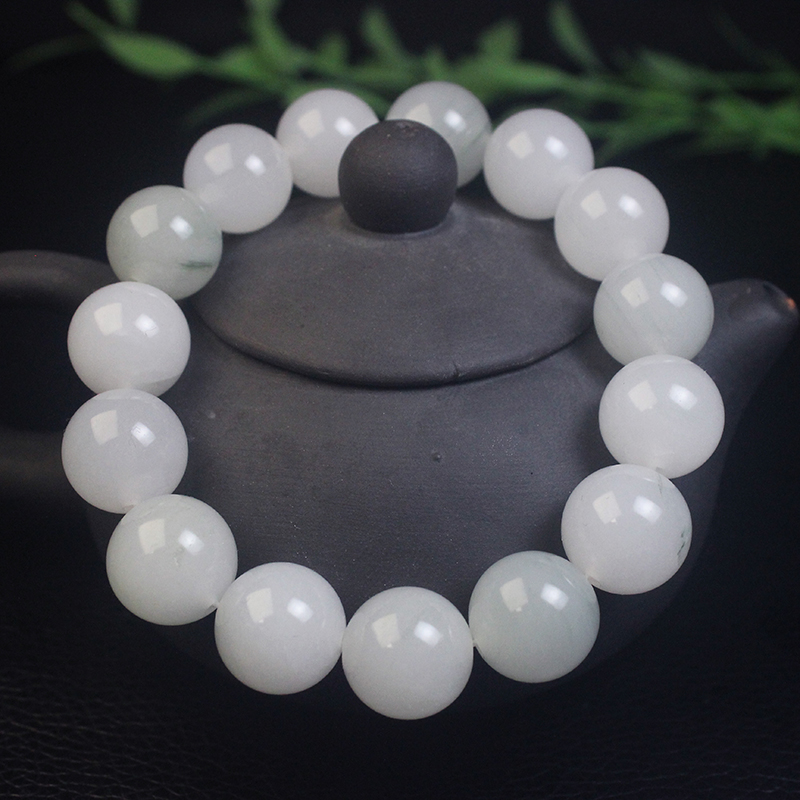 正品桂林鸡血玉贵妃料手串手链男款白色飘花a货带证书玉佛珠14mm