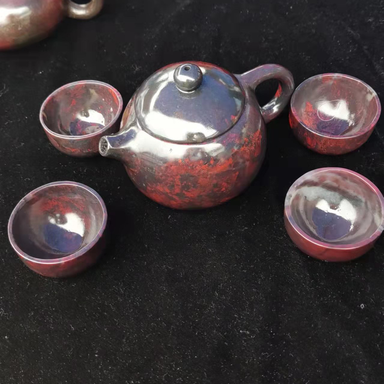 正品桂林鸡血玉茶壶套装鸡血石纯天然玉石茶壶A货带证书