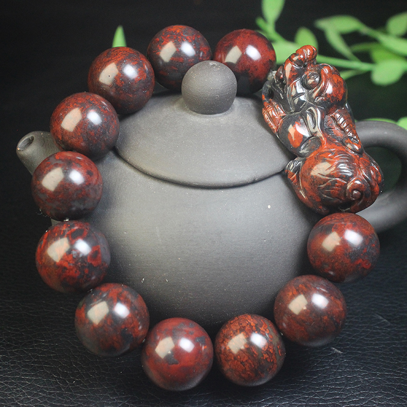 正品桂林鸡血玉貔貅手串手链乾男款坤料鸡血石纯天然玉石带证书