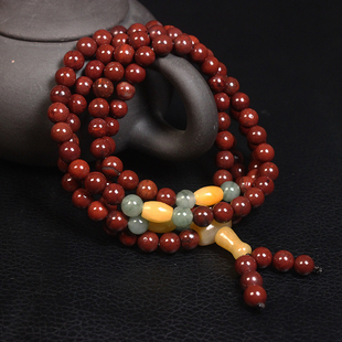 正品鸡血石手串桂林鸡血玉108佛珠女款手串纯天然玉石A货带证书