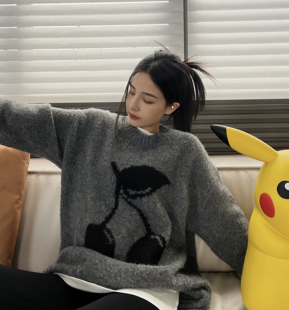 町蜜乐·毛晓彤同款~柜3890！樱桃提花宽松马海毛针织衫毛衣1018