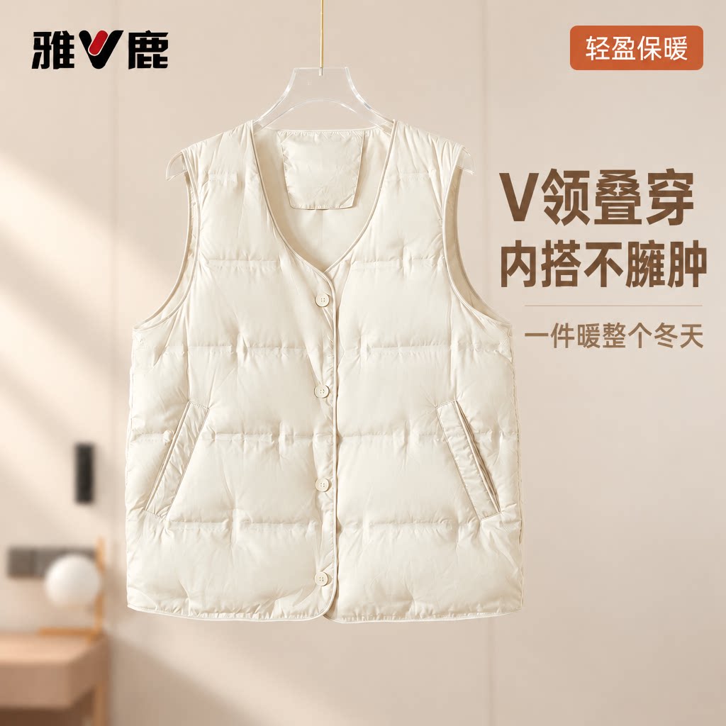 yaloo/雅鹿羽绒马甲90白鸭绒日常冬季保暖修身显瘦背心内胆羽绒