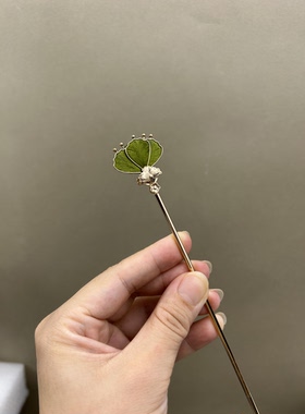 起居录原创绒花掐丝双面簪日常发簪盘发旗袍裙子温柔七夕礼品