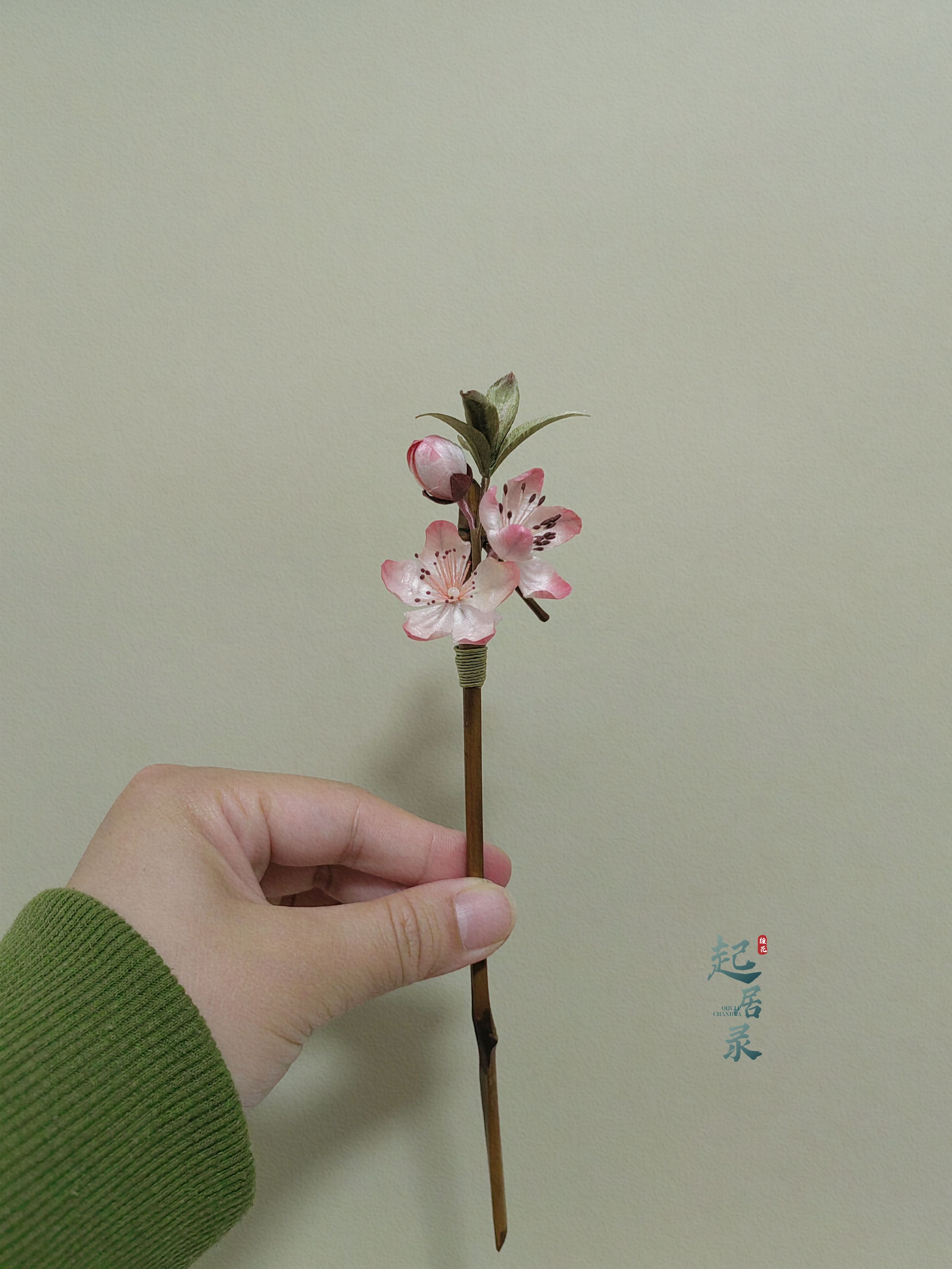 春日桃花簪发夹发梳汉服旗袍古风国风原创手工非遗绒花头饰