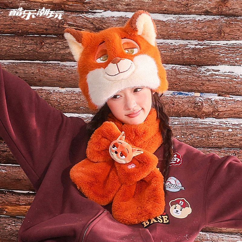 酷乐潮玩迪士尼尼克朱迪冬保暖帽子疯狂动物城耳罩围巾女礼物秋冬