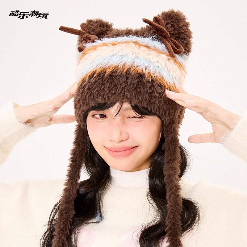 酷乐潮玩少女条纹撞色毛线帽