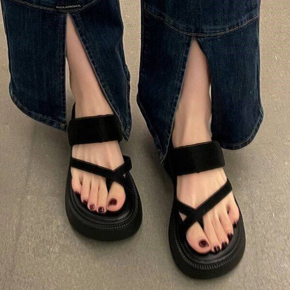35-43码 大码女鞋人字沙滩厚底拖鞋外穿女41百搭夹趾法式凉拖鞋