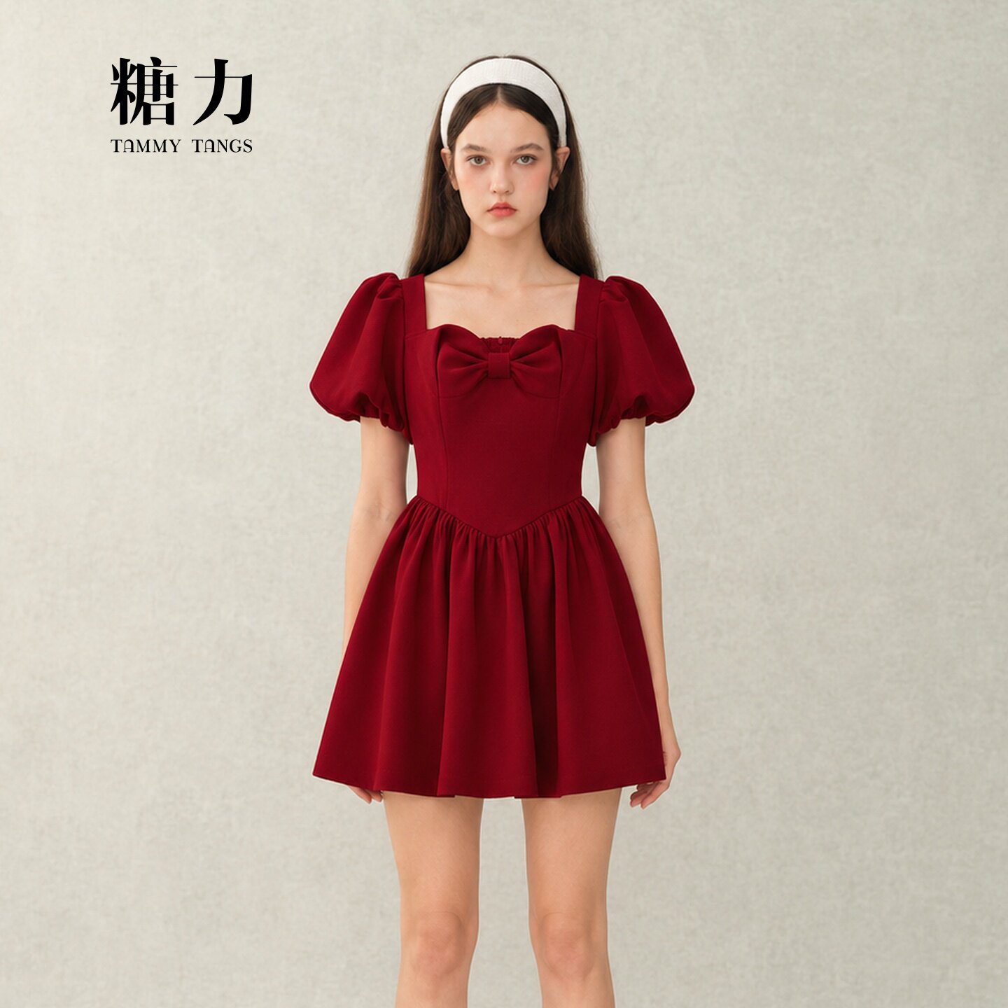 糖力小礼服短袖连衣裙公主风红色图片