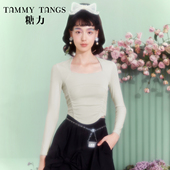 清仓 T恤女鱼骨收腰短款 糖力 春秋季 长袖 紧身针织打底衫 上衣