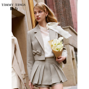 糖力 裙两件套装 时髦千金套装 短外套裤 女 钉钻蝴蝶结西装 明星同款