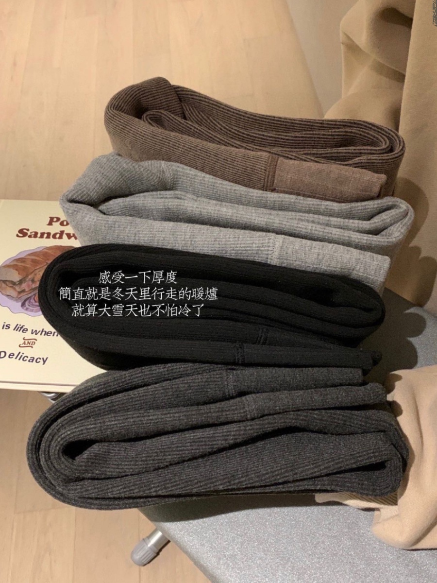 380g软糯加绒！冬日保暖显瘦竖条高腰收腹蜜桃臀百搭打底裤袜子M