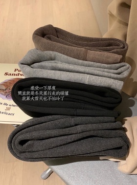 380g敲厚实！冬日高品质竖条加绒加厚高腰收腹蜜桃臀打底裤袜子D