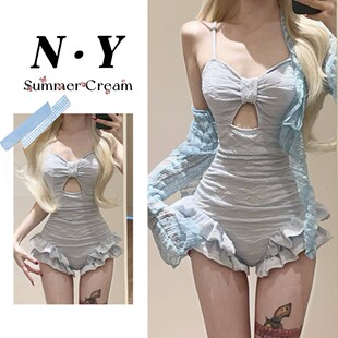 泳衣女2026新款 连体两件套显瘦高级感海边度假泡温泉 甜美少女罩衫