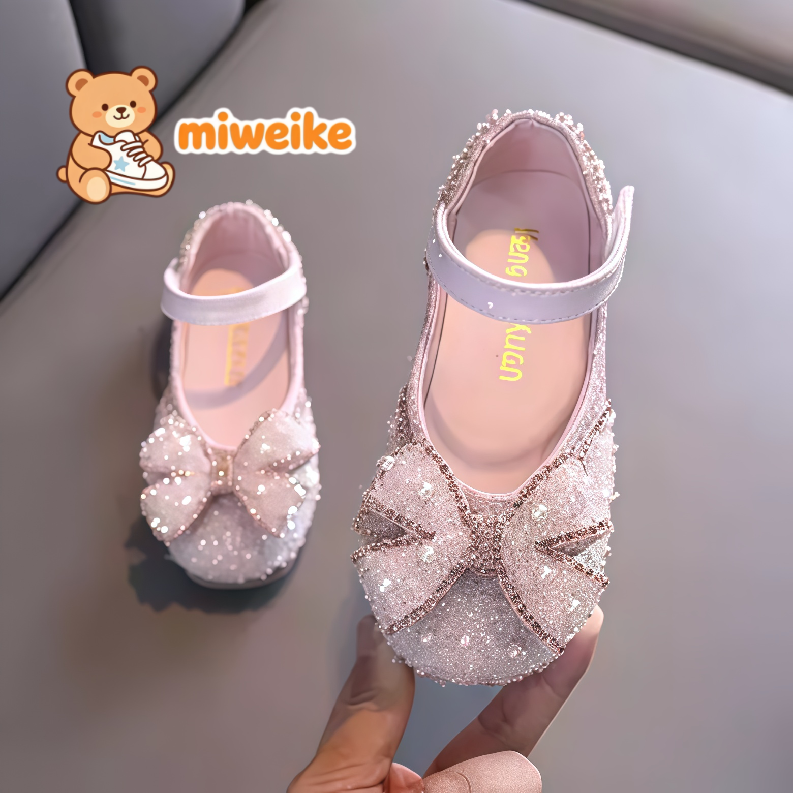法国MIWEIKE女童蝴蝶结蹈钻石鞋